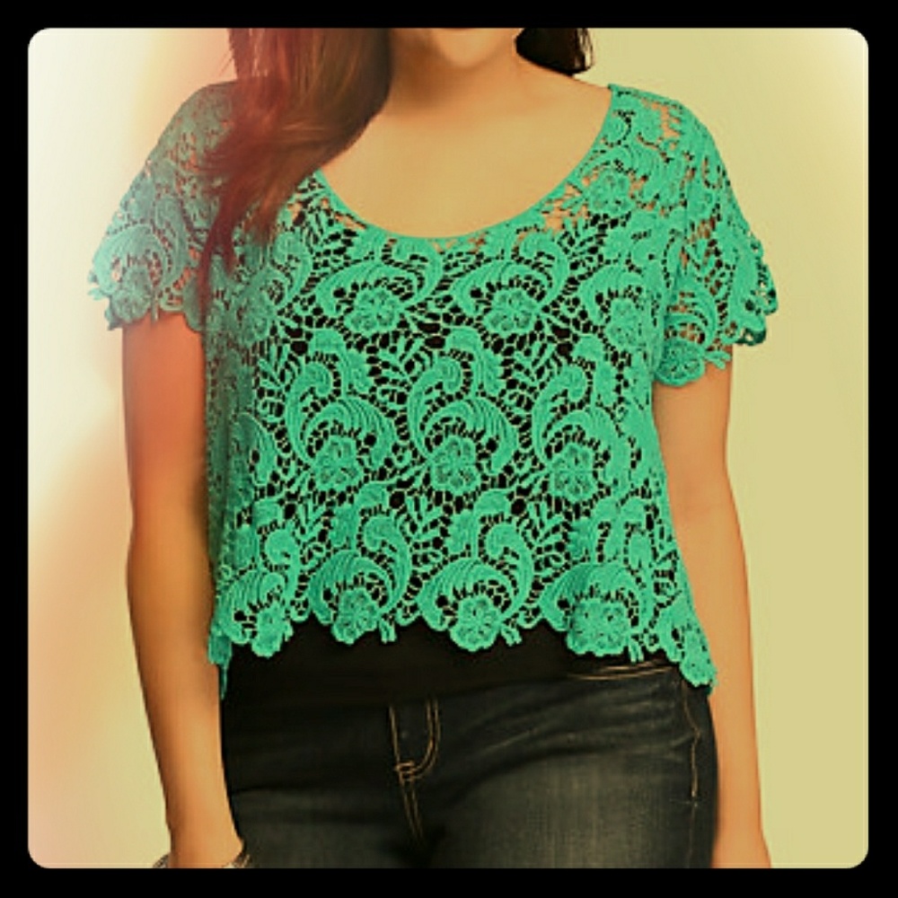 Turquoise Lace Paisley Floral Crochet Crop Top